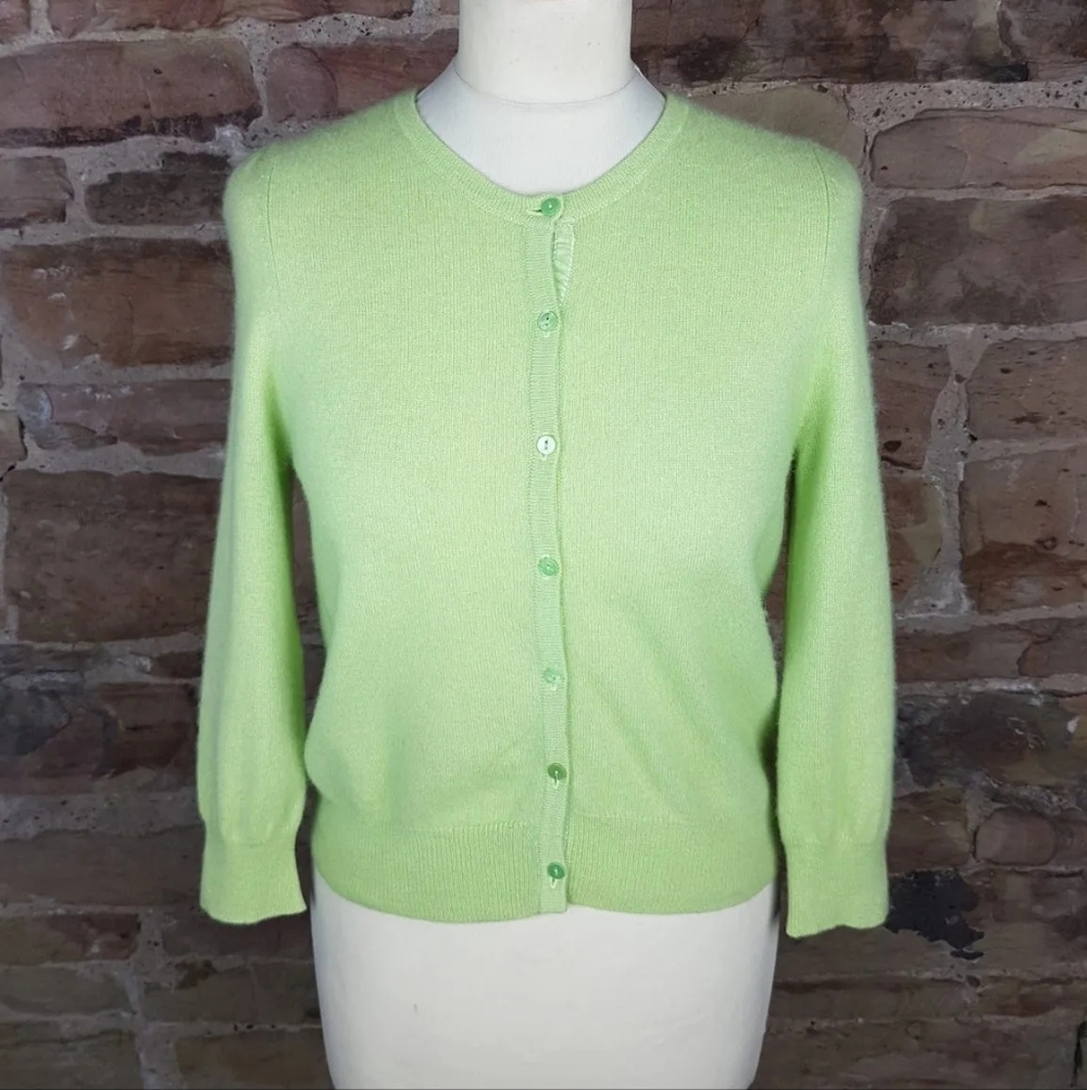 Marks & Spencer Crewneck Cashmere Cardigan Size Medium Green - Picture 2 of 16
